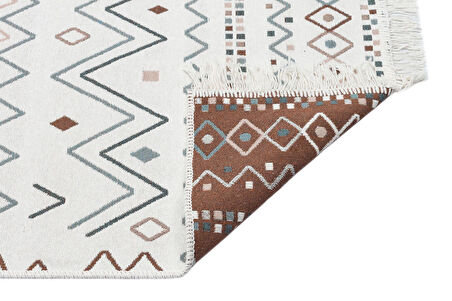 Hoom Rugs Samos SMS 05 Beige Blue Yıkanabilir Çift Taraflı Pamuk Kilim