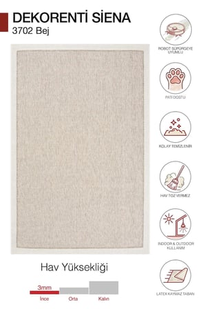 Hoom Rugs Siena 3702 Bej Sade Modern Sisal Halı