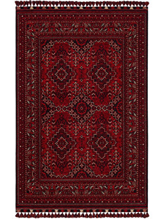 Hoom Rugs Afgan AFG 05 Red Antibakteriyel Kaymaz Tabanlı Dekoratif Kilim
