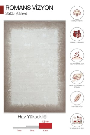 Hoom Rugs Vizyon 3505 Krem Kahverengi Çerçeveli Akrilik Halı