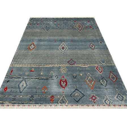 Hoom Rugs Nepal ZR 15 Yün Viskon Tensel Aqua Multy Otantik Modern Uşak Desenli Halı