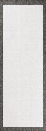Hoom Rugs Lora 3203 Antrasit Çerçeveli Çizgili Pamuk Taban Hav Toz Vermez Sisal Halı