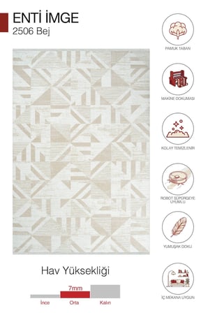 Hoom Rugs İmge 2506 Bej Geometrik Desenli Akrilik Salon Halısı