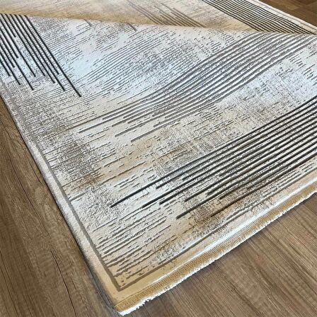 İpek Mekik Halı Gordion 16108 Gri Krem Modern Salon Halısı