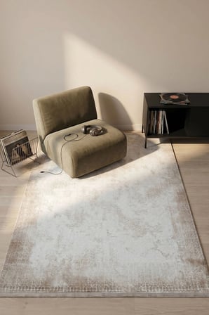 Hoom Rugs Bahar 3005 Bej Çerçeve Desenli Modern Akrilik Halı