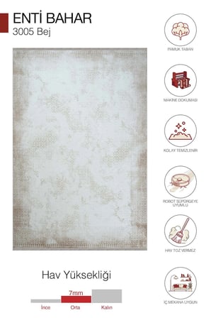 Hoom Rugs Bahar 3005 Bej Çerçeve Desenli Modern Akrilik Halı