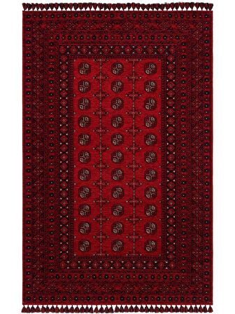 Hoom Rugs Afgan AFG 04 Red Antibakteriyel Kaymaz Tabanlı Dekoratif Kilim