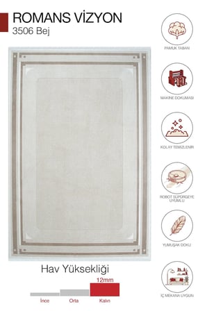 Hoom Rugs Vizyon 3506 Bej Vizon Çerçeveli Modern Akrilik Halı