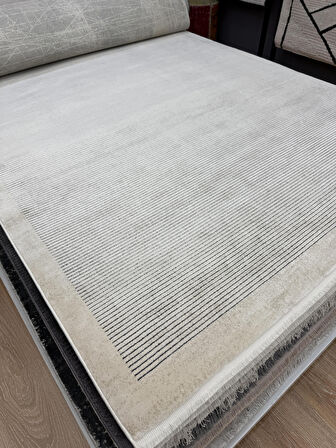 Hoom Rugs Elegant 10505 Krem Antrasit Bambu & Viskon 10 mm Hav Modern Salon Halısı