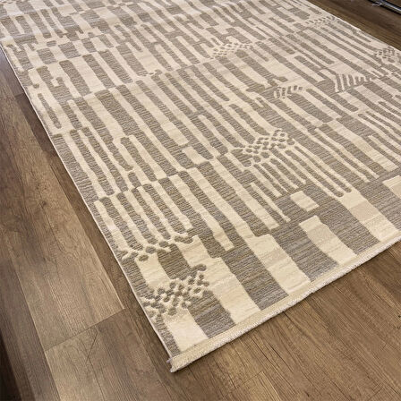 İpek Mekik Halı Dalida 3217 Krem Gri Modern Salon Halısı