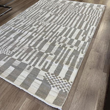 İpek Mekik Halı Dalida 3217 Krem Gri Modern Salon Halısı