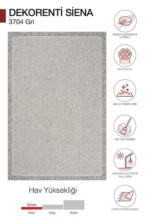 Hoom Rugs Siena 3704 Gri Sade Modern Sisal Halı