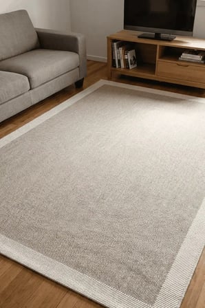 Hoom Rugs Lora 3206 Bej Çerçeveli Pamuk Taban Hav Toz Vermez Sisal Halı