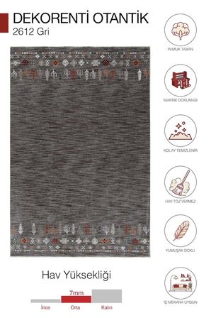 Hoom Rugs Otantik 2612 Gri Vintage Desenli Salon Halısı