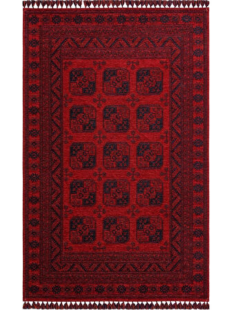 Hoom Rugs Afgan AFG 01 Red Antibakteriyel Kaymaz Tabanlı Dekoratif Kilim