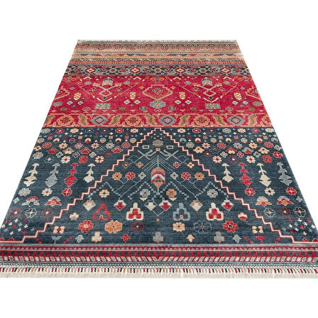 Hoom Rugs Nepal ZR 17 Yün Viskon Tensel Navy Multy Otantik Modern Uşak Desenli Halı