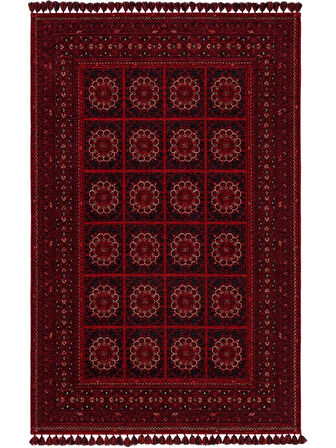 Hoom Rugs Afgan AFG 03 Red Antibakteriyel Kaymaz Tabanlı Dekoratif Kilim