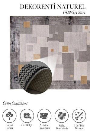 Hoom Rugs Natural 1709 Gri Sarı Klasik Salon Halısı