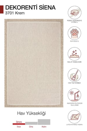 Hoom Rugs Siena 3701 Krem Sade Modern Sisal Halı