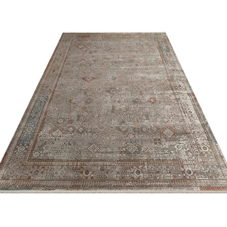 Hoom Rugs Babylon BBL 03 Rayon Viskon Eskitme Desenli Gri Vintage Salon Halısı