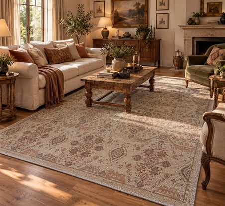 Luxess Halı Alpaca 1193 Bej Eskitme Desenli Makine Halısı