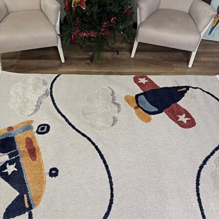 Hoom Rugs Kids Helikopter Desenli Antibakteriyel & Kolay Temizlenebilir Çocuk Halısı