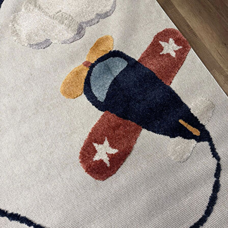 Hoom Rugs Kids Helikopter Desenli Antibakteriyel & Kolay Temizlenebilir Çocuk Halısı