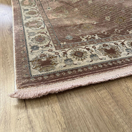 Hoom Rugs Silver 4134 Krem Mürdüm Saçaklı Salon Halısı