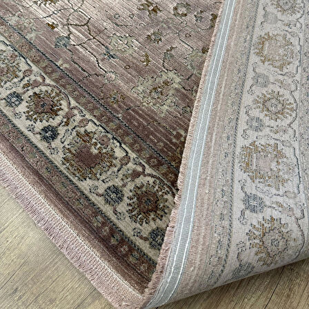 Hoom Rugs Silver 4134 Krem Mürdüm Saçaklı Salon Halısı