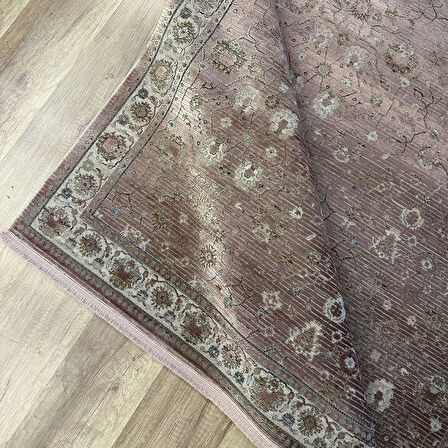 Hoom Rugs Silver 4134 Krem Mürdüm Saçaklı Salon Halısı