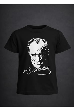 Erkek-Kız Çocuk ATATÜRK Baskılı Kısa Kollu T-Shirt 23 Nisan-10 Kasım-19 Ekim-Özel Bayramlar