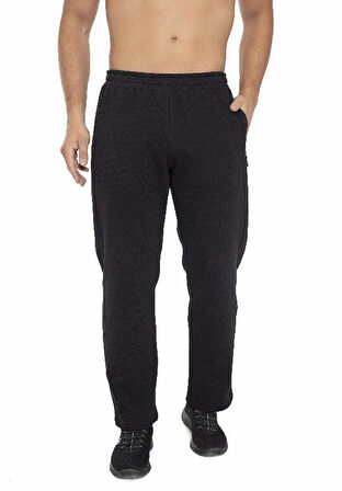 CROZWİSE 2232-10 Kalın Kumaş Double Face Düz Erkek Spor Pantolon SİYAH