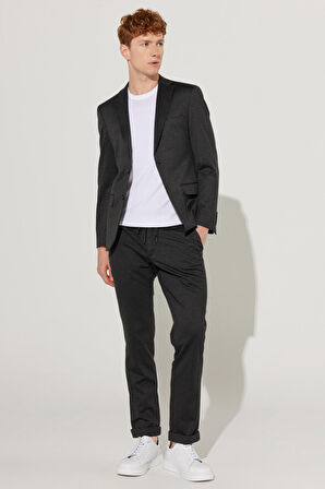 Erkek Antrasit Slim Fit Dar Kesim Mono Yaka Örme Takım Elbise