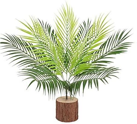 Yapay Çiçek 9 Dallı Areka Ahşap Kütük Saksılı Palmiye Ağacı Salon Bitkisi 45 cm