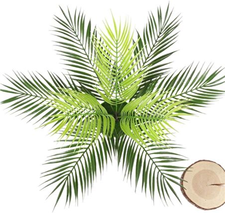 Yapay Çiçek 9 Dallı Areka Ahşap Kütük Saksılı Palmiye Ağacı Salon Bitkisi 45 cm