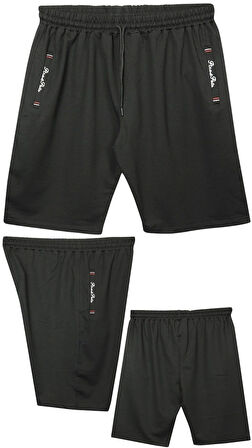 Büyük Beden 110 - 155 Kilo Arası İçin Uygun Bedenli Cepleri Nakış Detaylı Likralı Penye Erkek Şortu