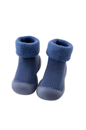 Petityu Kaydırmaz Kışlık Ev Patiği - Mavi Çorap Patik 21-23 (1-2 Yaş)