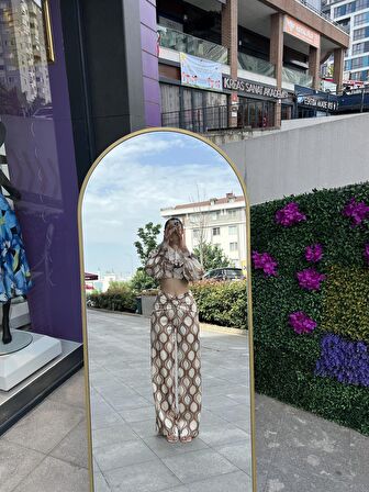 Ön büzgülü desenli salaş pantolon - kahverengi