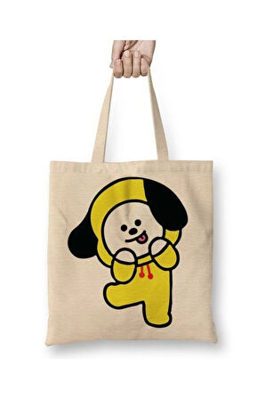 Bt21 Chimmy Bts Beyaz Bez Çanta Uzun Saplı Alışveriş Çantası Plaj Çantası
