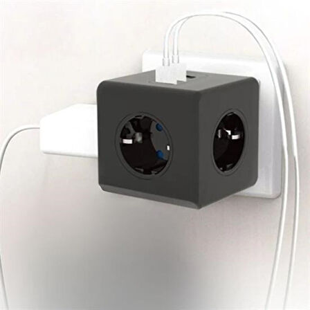 CT-STONES® Isıya Dayanıklı Termal Akım Korumalı ve Çocuk Korumalı 3 Priz Girişli 3 USB Girişli Küp Priz
