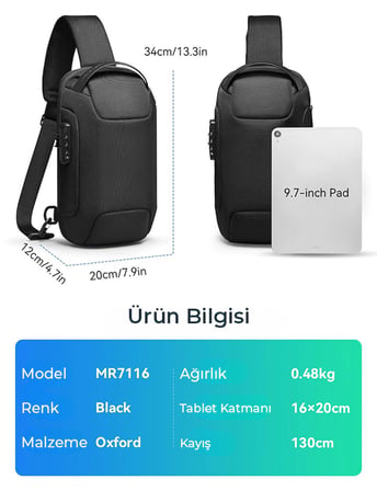 Mark Ryden ODYSSEY MİNİ ek Kol Omuz Çantası iPad Tablet Uyumlu Şarj Kiti MR7116_07 GRİ