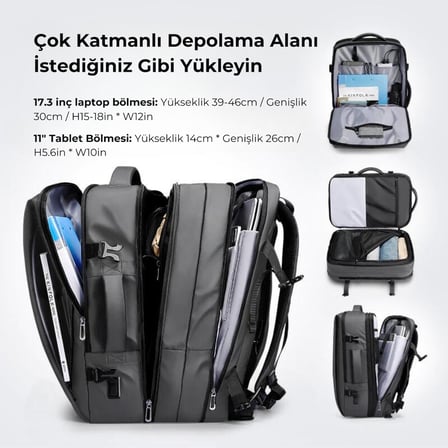 Mark Ryden Super Genişletilebilir Çoklu Bölmeli Laptop Giysi Sırt Çantası G1_MR9822_KR07 Ⅱ (Gri)