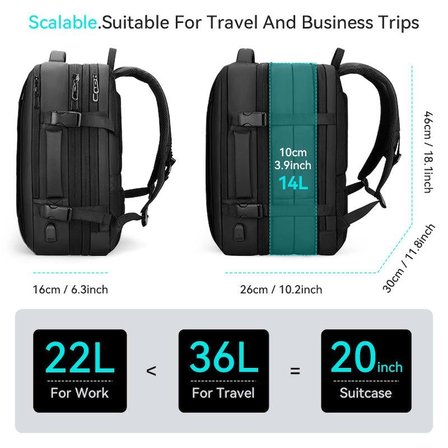 Mark Ryden Expandos Laptop Sırt Çantası Genişletilebilir İç Hacim Şarj Kiti MR9299_KR00