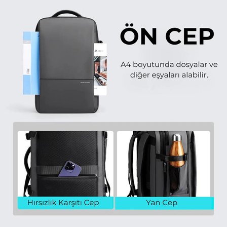 Mark Ryden Super Genişletilebilir Çoklu Bölmeli Laptop Giysi Sırt Çantası G1_MR9822_KR00Ⅱ (Siyah)