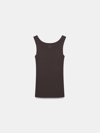 Geniş Askılı Basic Pamuk Top-Kahve