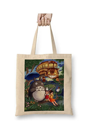 Totoro Hayao Miyazaki Bez Çanta Uzun Saplı Alışveriş Çantası Plaj Çantası