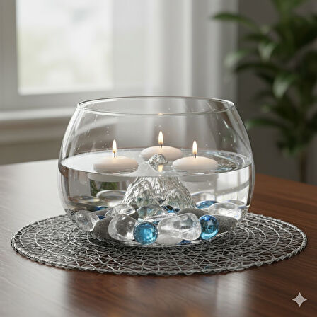 Büyük Boy Cam Fanus Teraryum Balık Ve Çiçek Dekoru 24x18