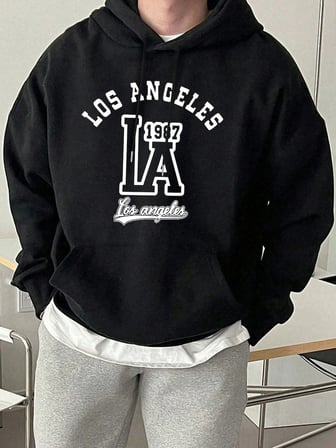 Los Angeles Mektup Baskılı Kapüşonlu Üstler Erkek Polar Sokak Modası Sweatshirtleri Sonbahar