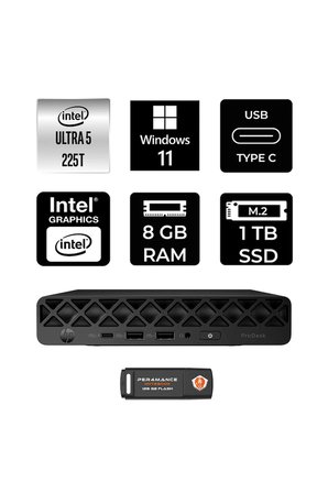 Elitedesk 8 Mini G1I Aı Core Ultra 5 225 8GB RAM 1TB SSD Win11 Pro 998V3ETPN374 Mini PC + Per4 USB