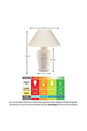 Modern Urart Seramik Krem Abajur 1 Beyaz Seramik E27 46-70